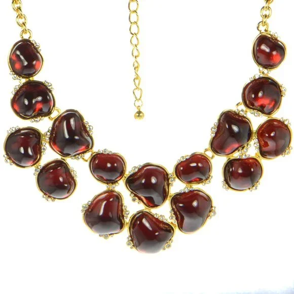 Kenneth Jay Lane KJL Gold-tone Resin Cabochon & Crystal Bib Necklace